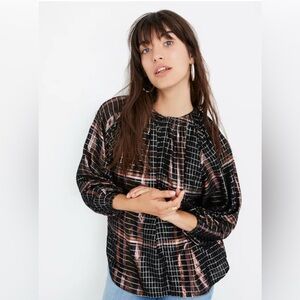 Apiece Apart Plaid Isla Peasant Top Copper/Silver metallic - Size 0 - EUC